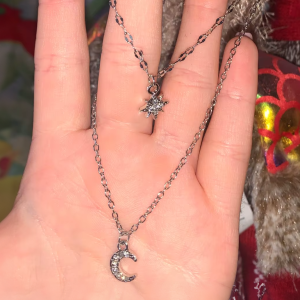 Two Layer Crystal Moon Star Necklace - Image 1