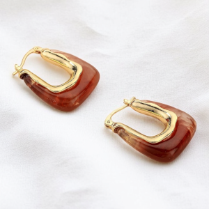 Brown Resin Hoop Earrings - Image 1