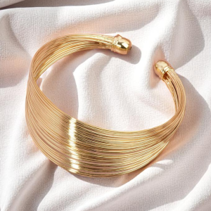 Gold Tone Lines Adjustable Cuff Bracelet - Image 1