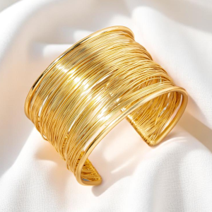 Gold Tone Multiple Lines Cuff Bracelet - Image 1