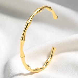 Gold Plated Adjustable Open Cuff Bamboo Bracelet - Image 1