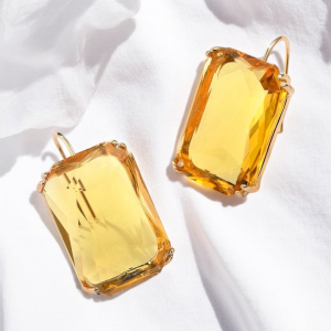 Large Yellow Crystal Drop Earrings - Image 1