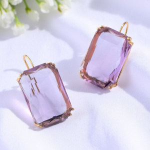 Large Purple Crystal Drop Earrings - Image 1