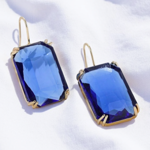 Large Dark Blue Crystal Drop Earrings - Image 1