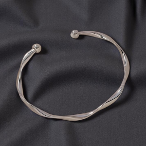 Silver Tone Twist Cuff Bracelet - Image 1