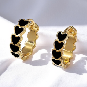 Black Heart Huggie Hoop Earrings - Image 1