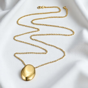 Gold Plated Chunky Oval Pendant Stainless Steel Necklace - Image 1