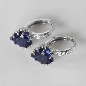 925 Silver Filled Blue Heart Crystal Earrings - Image 2