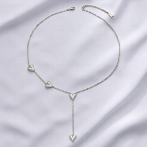 White Gold Plated Stainless Steel Hearts Necklace - Image 1