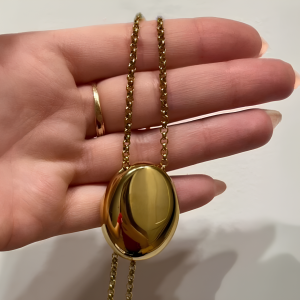 Gold Plated Chunky Oval Pendant Stainless Steel Necklace - Image 2