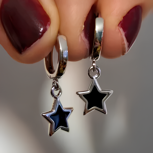 925 Silver Filled Black Star Dangle Drop Earrings - Image 1
