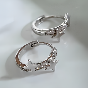 925 Silver Filled Crystal Star Huggie Hoop Earrings - Image 1