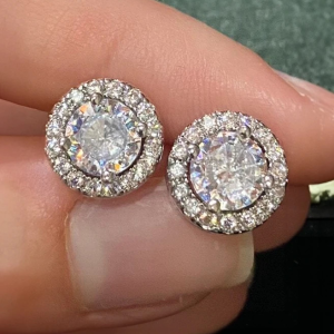White Gold Plated Round Crystal Stud Earrings - Image 1