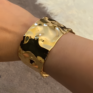 Gold Tone Chunky Textured Cuff Bangle Bracelet - Image 1