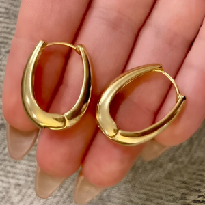 Gold Tone Simple Chunky Hoop Earrings - Image 3