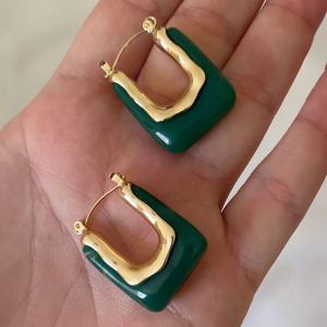 Green Resin Hoop Earrings - Image 1