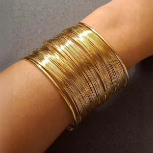 Gold Tone Multiple Lines Cuff Bracelet - Image 2