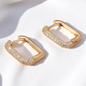 Gold Tone Crystal Band Earrings - Image 1