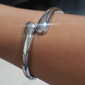 Adjustable Silver Colour Thick Teardrop Bangle Bracelet - Image 1