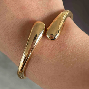 Adjustable Gold Tone Chunky Teardrop Bangle Bracelet - Image 4