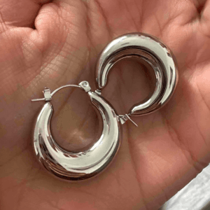 White Gold Plated Chunky Oval Hoop Earrings - Image 2