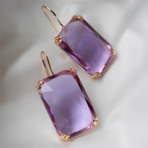 Large Purple Crystal Drop Earrings - Image 2