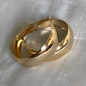 Gold Tone Round Wide Hoop Sleeper Earrings - Image 1