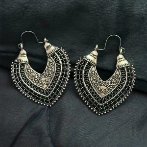 Silver Tone Boho Heart Earrings - Image 1