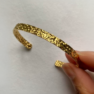 Gold Tone Textured Open Cuff Bracelet - Image 2