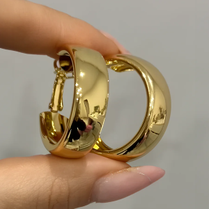 Gold Tone Simple Wide Hoop Earrings - Image 1