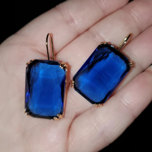 Large Dark Blue Crystal Drop Earrings - Image 3