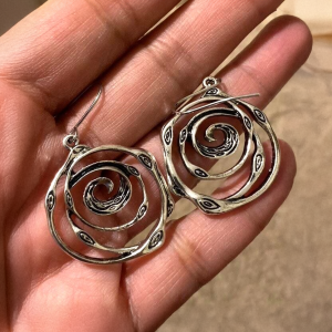 Silver Tone Spiral Flower Earrings - Image 2