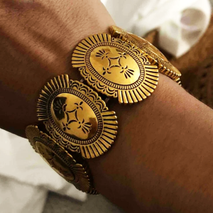 Gold Colour Thick Adjustable Boho Bangle Bracelet - Image 1
