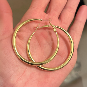 Gold Tone Round Sleeper Hoop Earrings - Image 2