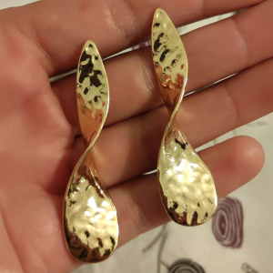 Gold Tone Long Twist Drop Earrings - Image 1