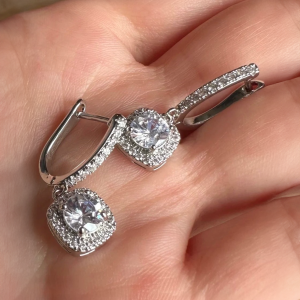 Square Crystal Dangle Earrings - Image 2