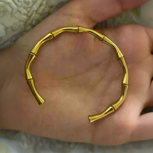 Gold Plated Adjustable Open Cuff Bamboo Bracelet - Image 2
