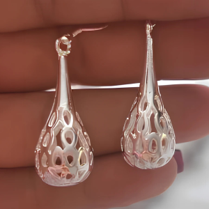 925 Silver Filled Hollow Teardrop Drop Dangle Earrings - Image 2