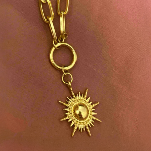 Gold Tone Sun Pendant Chain Necklace - Image 1