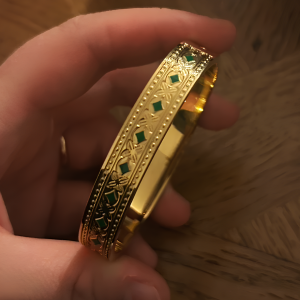 Gold Colour Thick Boho Engraved Stainless Steel Bangle Bracelet - Image 1
