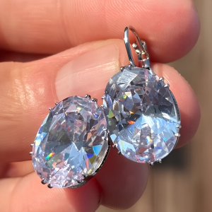 Big Clear Crystal Leverback Drop Earrings - Image 3