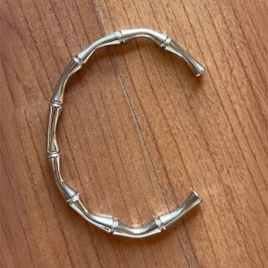 Silver Tone Adjustable Open Cuff Bamboo Bracelet - Image 1