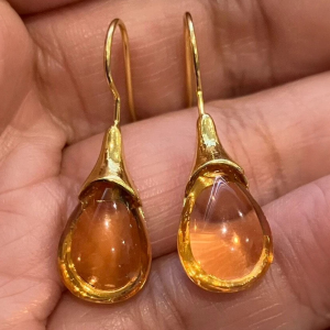 Yellow Glass Teardrop Drop Earrings - Image 1