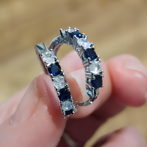 925 Silver Filled Blue Crystals Hoop Earrings - Image 2