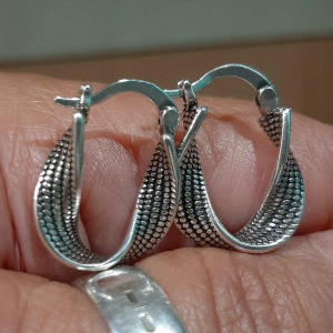 925 Silver Filled Twist Textured Earrings - Image 2