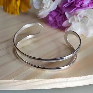 925 Silver Filled Double Line Adjustable Bangle Bracelet - Image 1