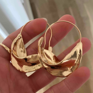 Gold Tone Wavy Basket Drop Earrings - Image 1