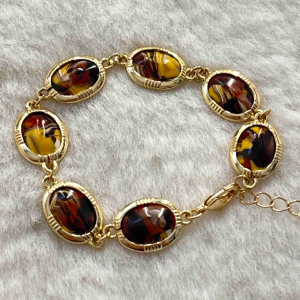 Gold Colour Large Oval Red & Yellow Stones Bangle Bracelet - Image 1