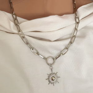 Silver Tone Sun Pendant Chain Necklace - Image 1