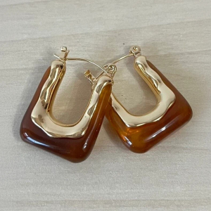 Brown Resin Hoop Earrings - Image 2